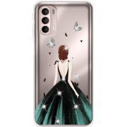 Чехол со стразами Motorola G41 Girl in the green dress