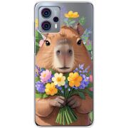 Прозрачный чехол BoxFace Motorola G23 Капибара з квітами
