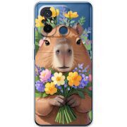 Прозрачный чехол BoxFace Xiaomi Redmi 12C Капибара з квітами