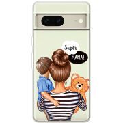 Прозрачный чехол BoxFace Google Pixel 7 Super Mama and Son