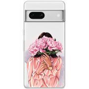Прозрачный чехол BoxFace Google Pixel 7A Девушка с Пионами