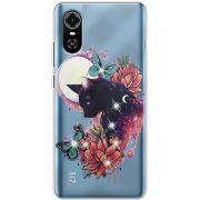Чехол со стразами ZTE Blade A31 Plus Cat in Flowers