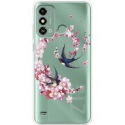 Чехол со стразами ZTE Blade A53 Swallows and Bloom