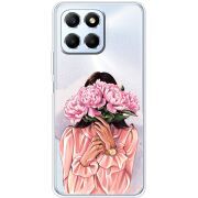 Прозрачный чехол BoxFace Honor X6 Девушка с Пионами