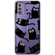 Прозрачный чехол BoxFace Nokia G42 с 3D-глазками Black Kitty