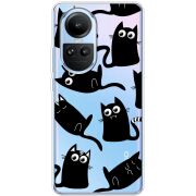 Прозрачный чехол BoxFace OPPO Reno 10 Pro с 3D-глазками Black Kitty