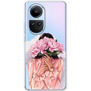 Прозрачный чехол BoxFace OPPO Reno 10 Pro Девушка с Пионами
