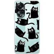 Прозрачный чехол BoxFace OPPO A58 4G с 3D-глазками Black Kitty