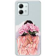 Прозрачный чехол BoxFace Motorola G84 Девушка с Пионами