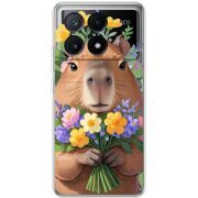 Прозрачный чехол BoxFace Xiaomi Poco X6 Pro 5G Капибара з квітами