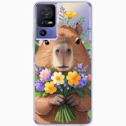 Прозрачный чехол BoxFace TCL 40 SE Капибара з квітами