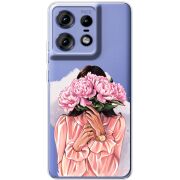 Прозрачный чехол BoxFace Motorola Edge 50 Pro Девушка с Пионами