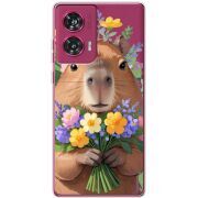 Прозрачный чехол BoxFace Motorola Edge 50 Fusion Капибара з квітами