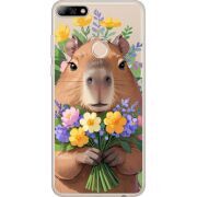 Прозрачный чехол Uprint Huawei Y7 Prime 2018 / Honor 7C Pro Капибара з квітами