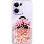Прозорий чохол BoxFace OPPO Reno 13 FS 5G Девушка с Пионами