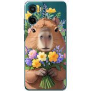 Прозорий чохол BoxFace Motorola G05 Капибара з квітами