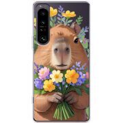 Прозорий чохол BoxFace Sony Xperia 1 IV Капибара з квітами