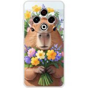 Прозорий чохол BoxFace Tecno Spark 30 4G Капибара з квітами