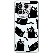 Прозорий чохол BoxFace Tecno Spark 30 Pro 4G с 3D-глазками Black Kitty