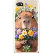 Прозрачный чехол Uprint Xiaomi Redmi 6A Капибара з квітами