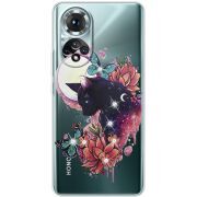 Чохол зі стразами Honor 50 Cat in Flowers