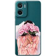 Прозорий чохол BoxFace Motorola Moto E15 Девушка с Пионами