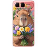 Прозорий чохол BoxFace Infinix Smart 10 Plus Капибара з квітами