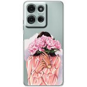 Прозорий чохол BoxFace Motorola Moto G56 Девушка с Пионами