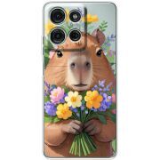 Прозорий чохол BoxFace Motorola Moto G56 Капибара з квітами