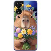 Прозорий чохол BoxFace TCL 505 Капибара з квітами