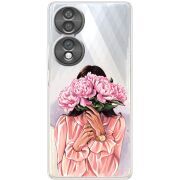 Прозорий чохол BoxFace Honor 70 Девушка с Пионами