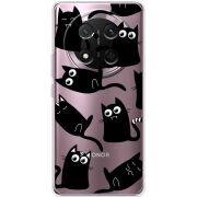 Прозорий чохол BoxFace Honor Magic 7 Lite 5G с 3D-глазками Black Kitty
