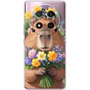 Прозорий чохол BoxFace Honor Magic 7 Lite 5G Капибара з квітами