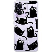 Прозорий чохол BoxFace OPPO Reno 14 F с 3D-глазками Black Kitty