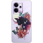 Чохол зі стразами OPPO Reno 14 FS Cat in Flowers