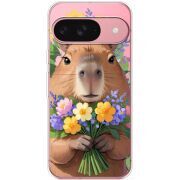 Прозорий чохол BoxFace Google Pixel 10 Pro Капибара з квітами