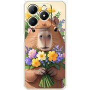 Прозорий чохол BoxFace Realme Note 70 Капибара з квітами