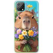 Прозорий чохол BoxFace Blackview Oscal C60 Капибара з квітами