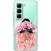 Прозорий чохол BoxFace Infinix Hot 60 Pro Девушка с Пионами
