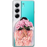 Прозорий чохол BoxFace Tecno Camon 40 Девушка с Пионами