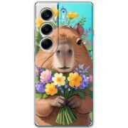 Прозорий чохол BoxFace Tecno Camon 40 Капибара з квітами