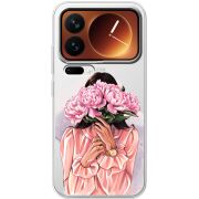 Прозорий чохол BoxFace Xiaomi 17 Pro Девушка с Пионами
