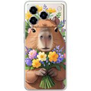 Прозорий чохол BoxFace ZTE Blade A76 4G Капибара з квітами