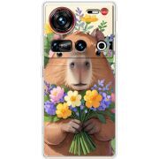 Прозорий чохол BoxFace Nubia Z70 Ultra Капибара з квітами