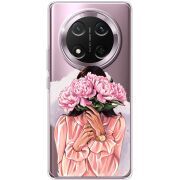 Прозорий чохол BoxFace Honor X9c Девушка с Пионами