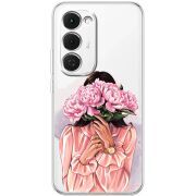 Прозорий чохол BoxFace Tecno Spark 40 Pro Plus Девушка с Пионами