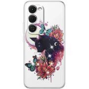 Чохол зі стразами Tecno Spark 40 Pro Plus Cat in Flowers