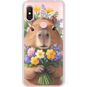 Прозрачный чехол Uprint Xiaomi Redmi Note 6 Pro Капибара з квітами