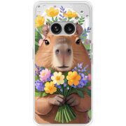 Прозрачный чехол BoxFace Nothing Phone (2a) Plus Капибара з квітами