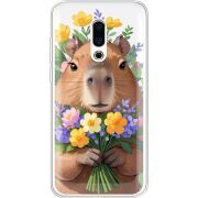 Прозрачный чехол Uprint Meizu 16 Plus Капибара з квітами